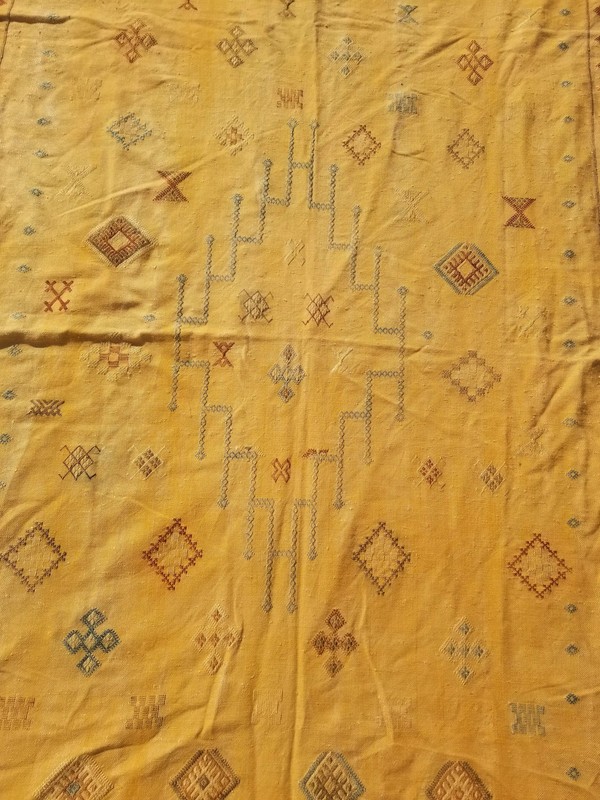 Vintage Traditional Handmade Moroccan Cactus Wool Yellow Kilim 7.7x4ft gallery