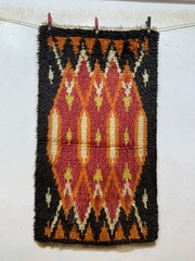 Vintage Beautiful Hand Knotted Swedish Scandinavian Rye Shag Wool Rug Carpet