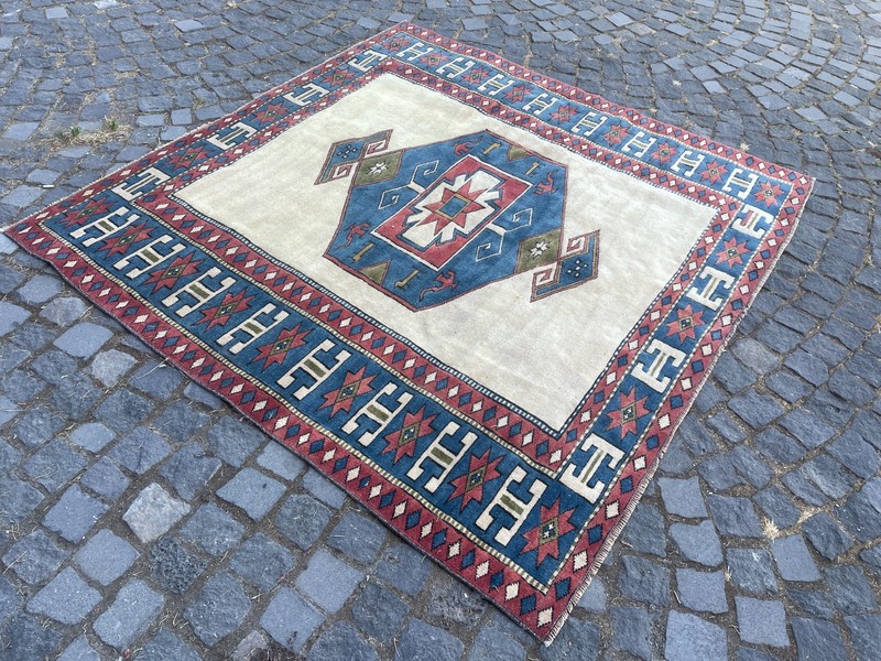 Bohemian Area Rug Handmade Wool Rug Turkish Vintage Traditional Rug 6,3 x 6,1 ft gallery