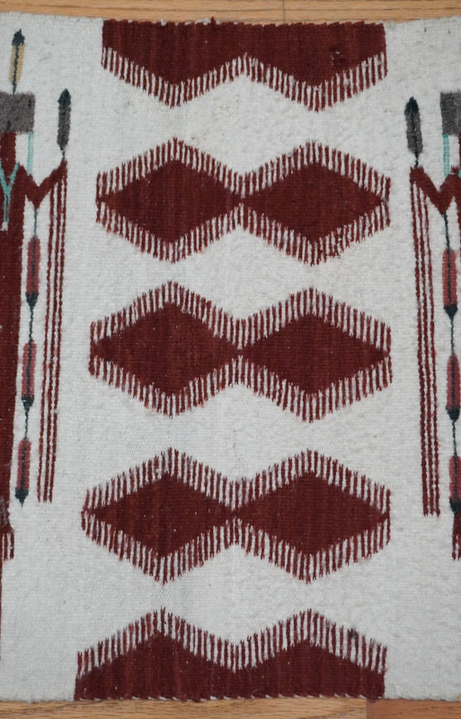 Vintage Navajo Hand Woven Yei Two Ladies Wool Rug 2'10" x 2'1" gallery