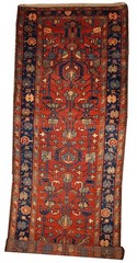 Handmade Antique Oriental Runner Rug 100cm x 310cm Wool 1920s Red Blue