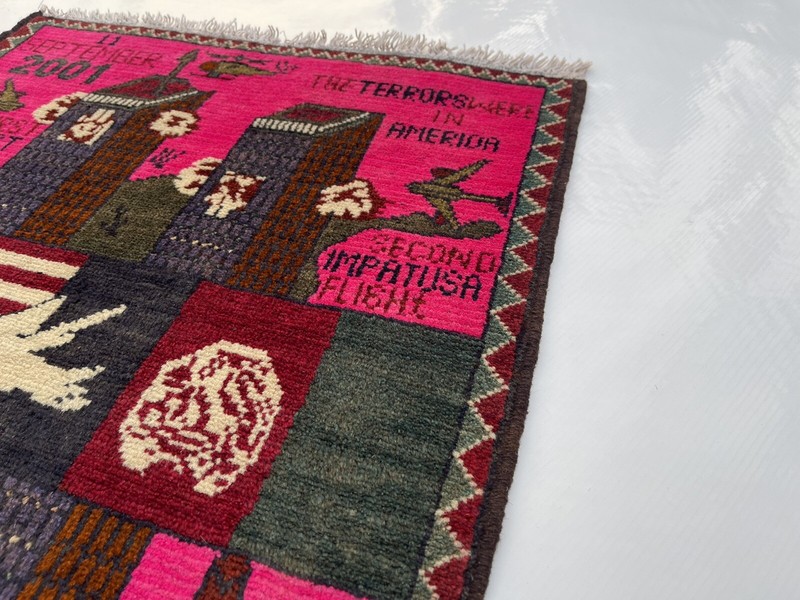 75x59cm Handmade rug 9/11 twin towers War Rug Afghan War Rug Handicrafts #264 gallery