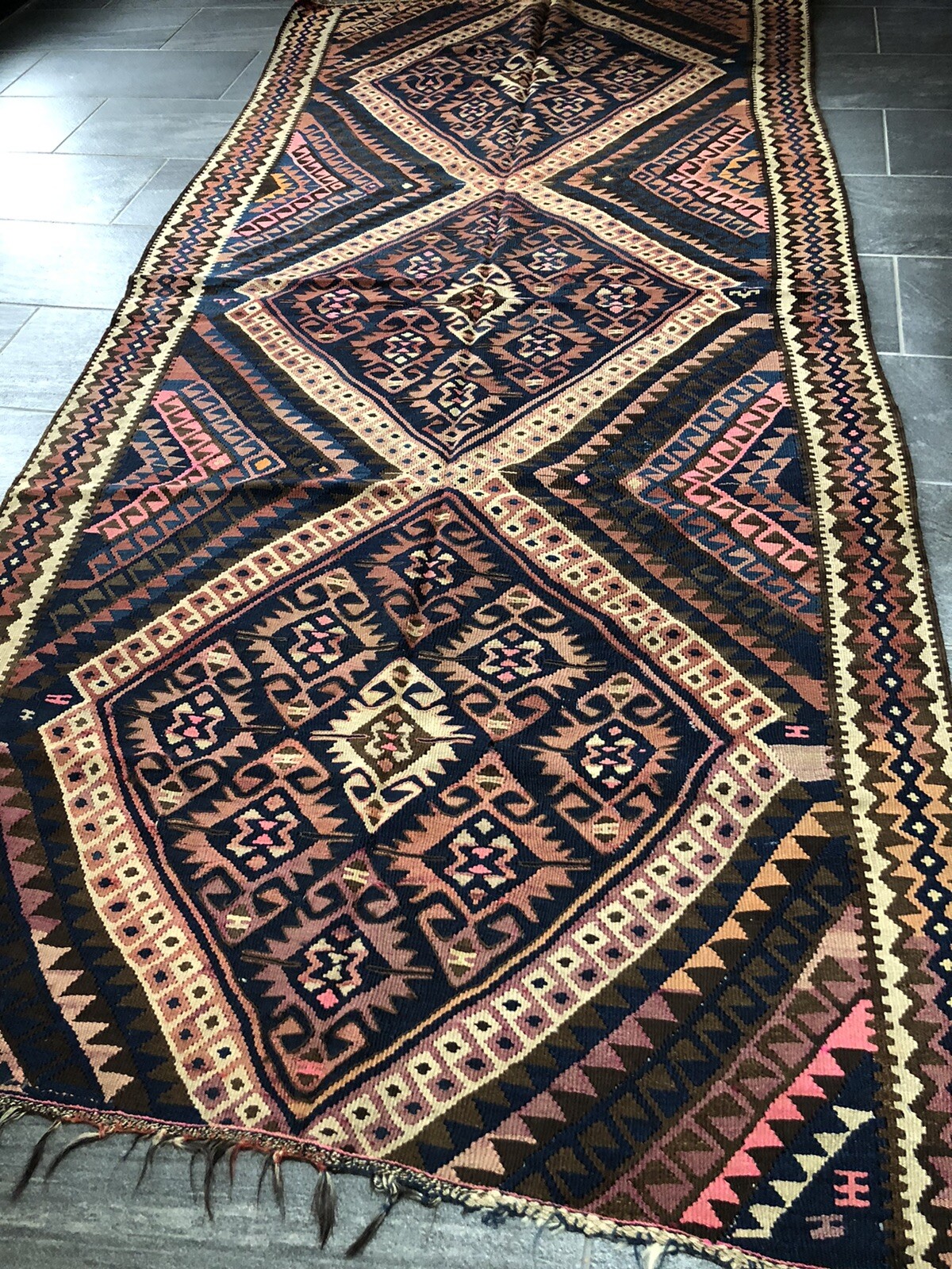 Antique Turkish Kilim 4x9 One Of A Kind Kilim Circa 1920's Tribal, Vintage, gallery