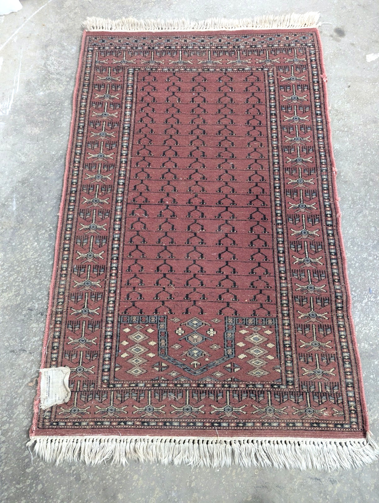 Vintage Hand Knotted Terracotta Bokhara Rug Turkmen Wool Rug Gul Motifs 4' x 2.5 gallery
