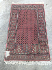 Vintage Hand Knotted Terracotta Bokhara Rug Turkmen Wool Rug Gul Motifs 4′ x 2.5