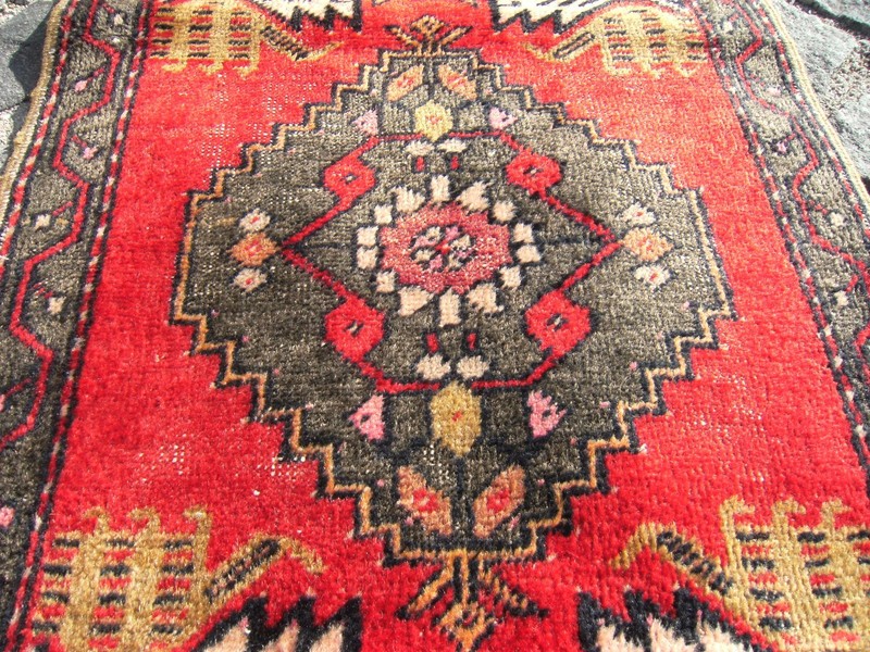 Vintage Turkish Rug Anatolian Small OUSHAK Yastik Rug 21'' X 40'' Wool Pile Rug gallery