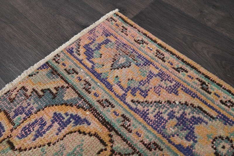 Vintage Turkish Runner Rug 2x7ft Wool Anatolian Handmade Hallway Oushak BEIGE gallery
