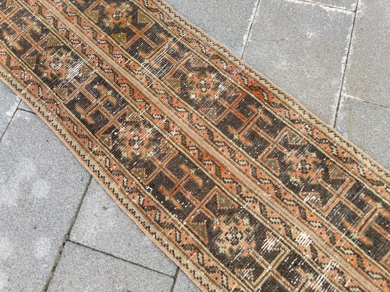 Vintage Turkish Oushak Runner Rug 1.9x12 ft Earth Tone Hallway Rug gallery