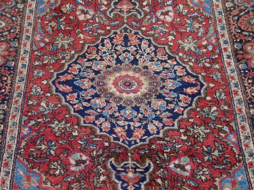 EXCELLENT ANTIQUE SAROUKK FLORAL RED HAND-KNOTTED WOOL ORIENTAL RUG 3'4" x 5'