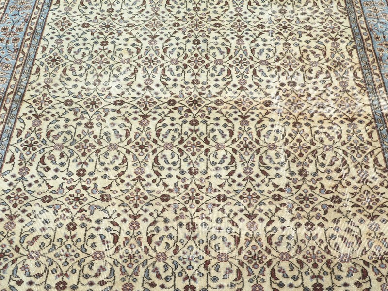 Handmade Floor Rug, Large Beige Carpet Turkish Wool Distressed Area Rug 80"X123" gallery