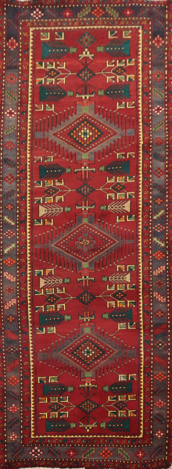 Geometric Wool Red Hand-made Traditional Tribal Hallway 10 ft Runner Rug 4x10 gallery