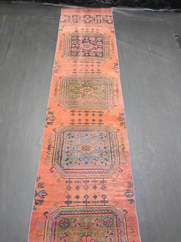 Long Red Medallion Handmade Runner, 2.1x11.9ft, Vintage Turkish Entryway Rug, gallery