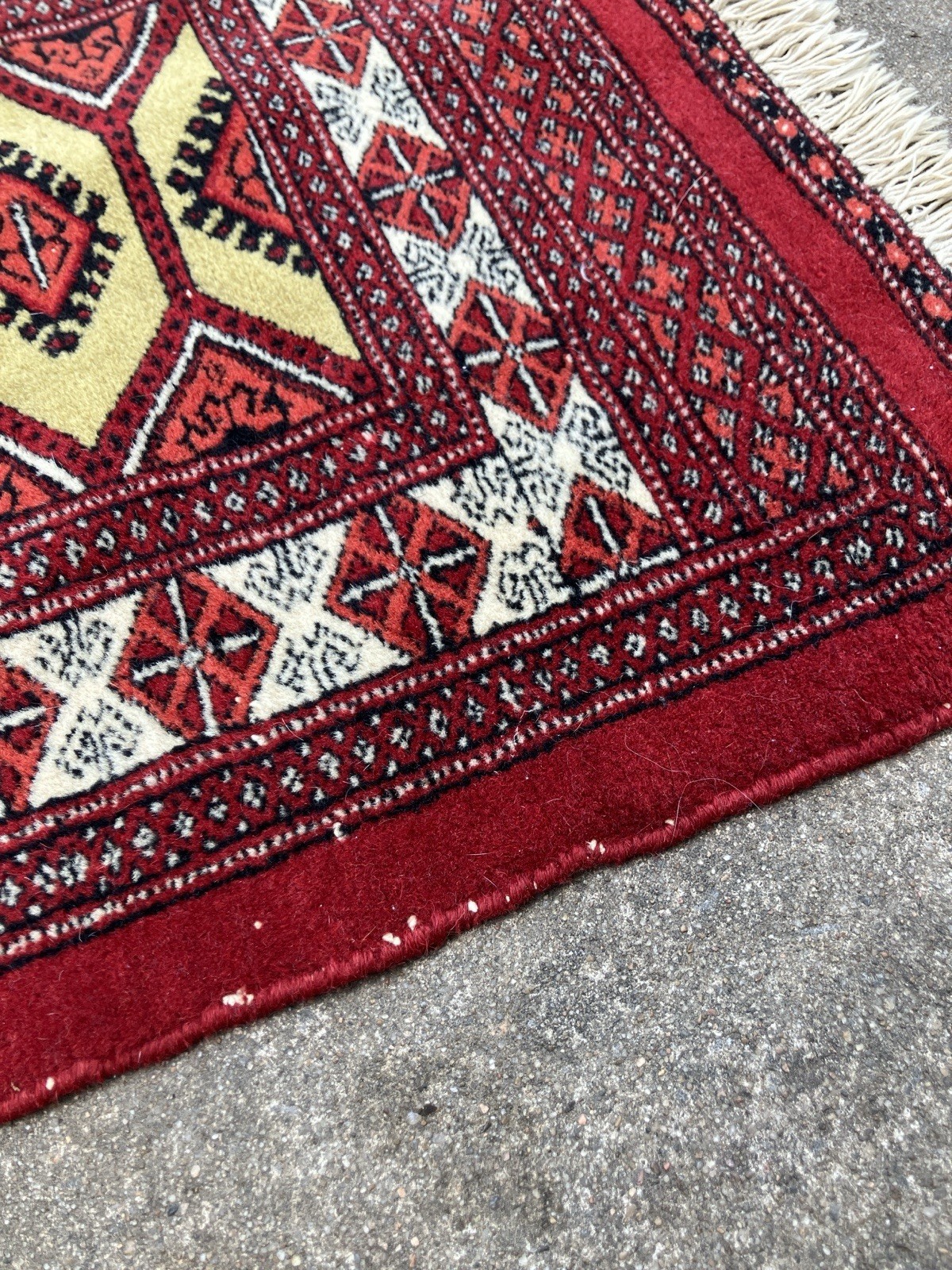 Vintage 70s Hand knotted Bokhara Jhaldar Wool Rug 50” X 24” Original Receipt gallery