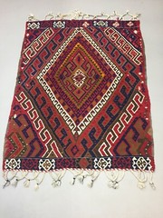 Vintage Turkish Kilim 190×145 cm Tribal Kelim Rug, Black, Red, Beige, Medium