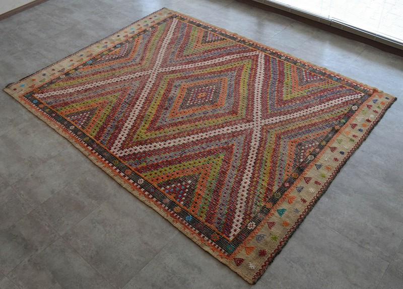6x8 Rug Turkish Flat Weave Rug Braided Cotton Kilim Vintage Oushak Rug 6'4x8'4" gallery