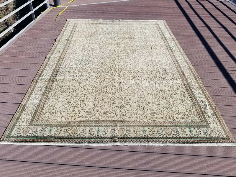 Beautiful Antique 1940-1950's Wool Pile Muted Dye Legendary Bunyan Rug 6’5”x 9’5 gallery