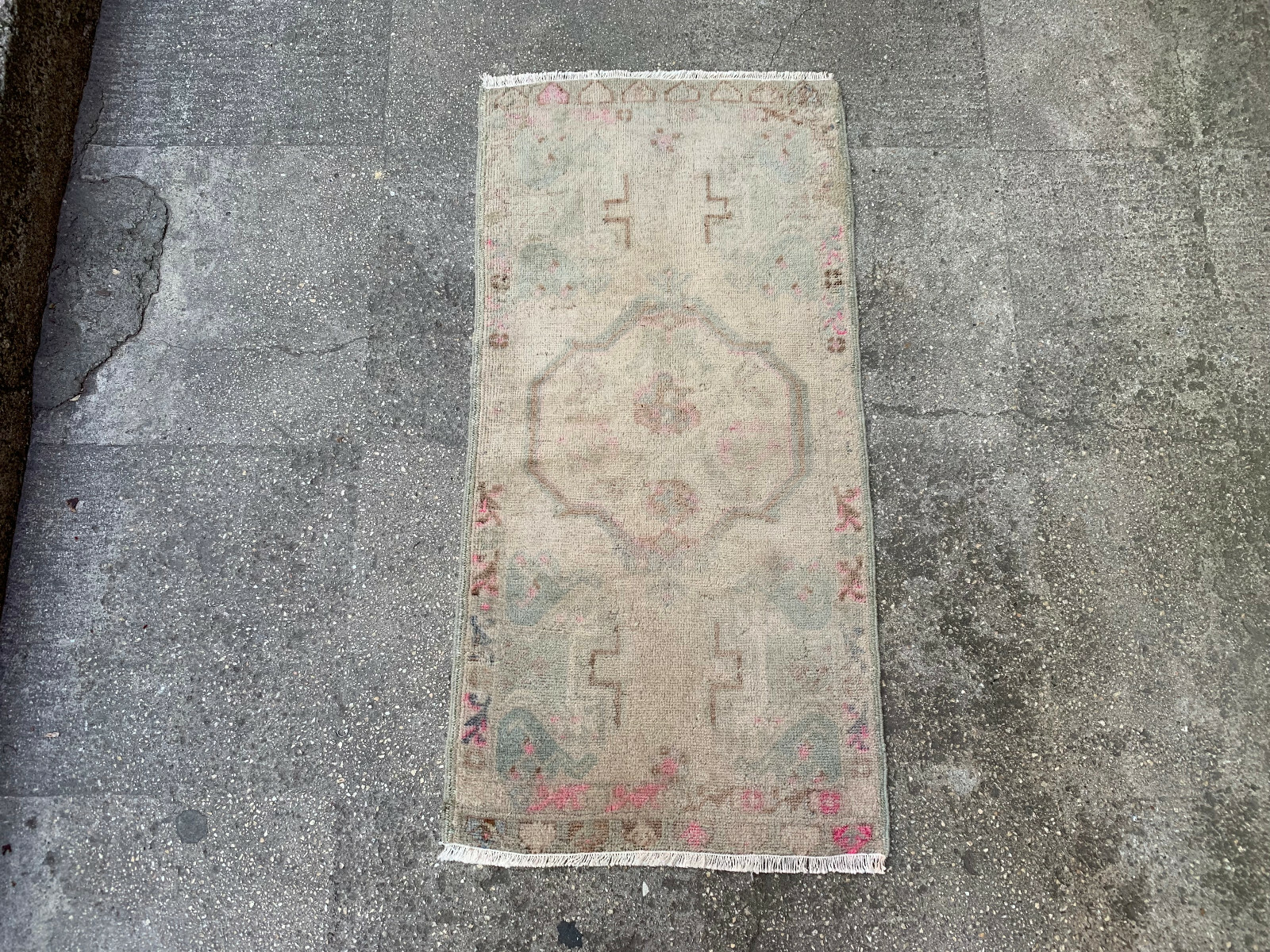 1'10'' x 3'9'' Vintage Natural Rug Village Rug Handmade Carpet.SKU:V764 gallery