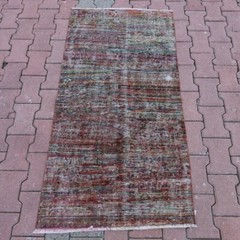 Anatolian Red Area Rug Turkish Hand Knotted Distressed Bohemian Carpet 3×5 ft