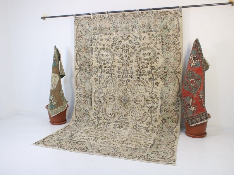 6x9 Turkish Handmade Area Rug Beige Green Brown Floral 5.8x8.9 ft gallery