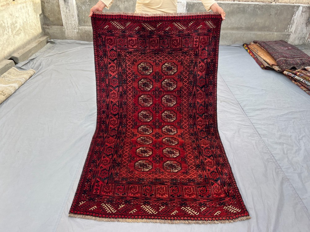3'6 x 6 ft Vintage Turkmen Tekke Ersari Hand Knotted Wool Tribal Kitchen Rug