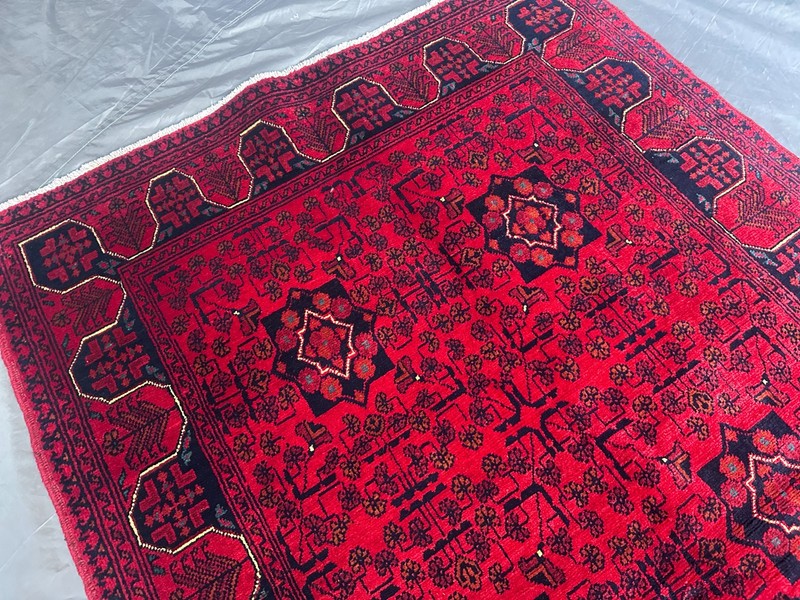 Hand Knotted Afghan Turkmen Rug Khal Mohammadi Red Geometric Decor 4'x6'4 gallery