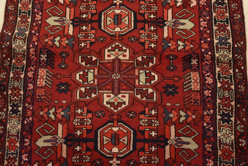 Vintage Tribal Runner 3’7” x 10’3” Red Wool Hand-Knotted Oriental Rug gallery