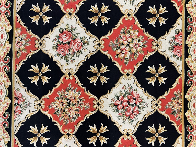 Wide Runner Rug 6x17 ft Custom Made Vintage Stark Carpet Red Black Ivory Floral gallery