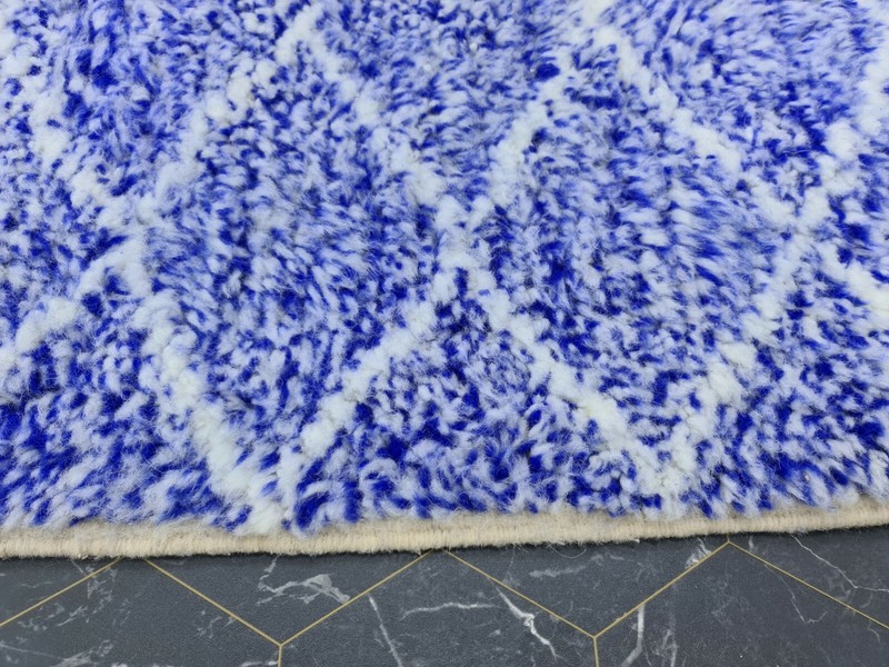 Moroccan Handmade Beni Ourain Rug 4'1"x6'2" Berber Geometric White Blue Carpet gallery