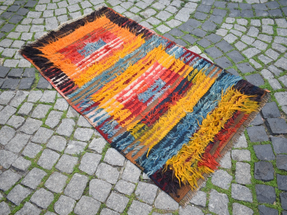 Turkish Rug 35'' x 62'' Vintage Anatolian Tulu Rug Home Decor Long Pile Wool Rug