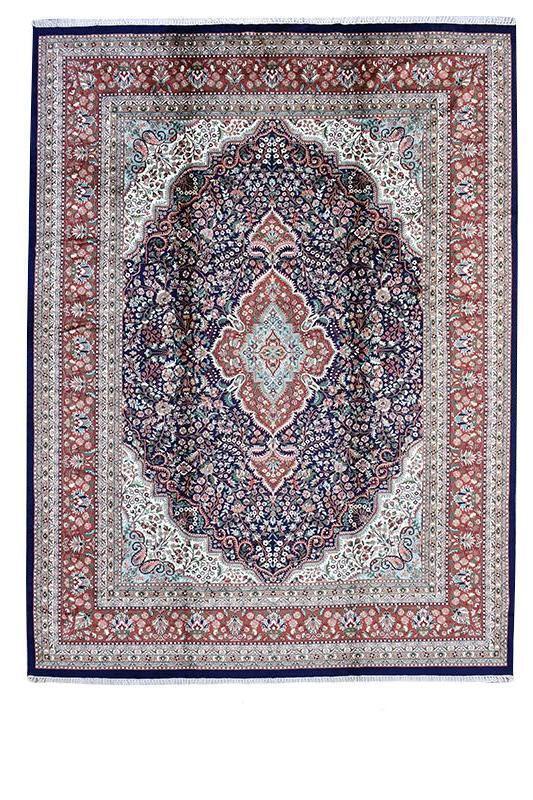 Silk Medallion Fine Silk Luxury Turkish 9' 2" x 12' 2" Blue Hand Knotted Rug
