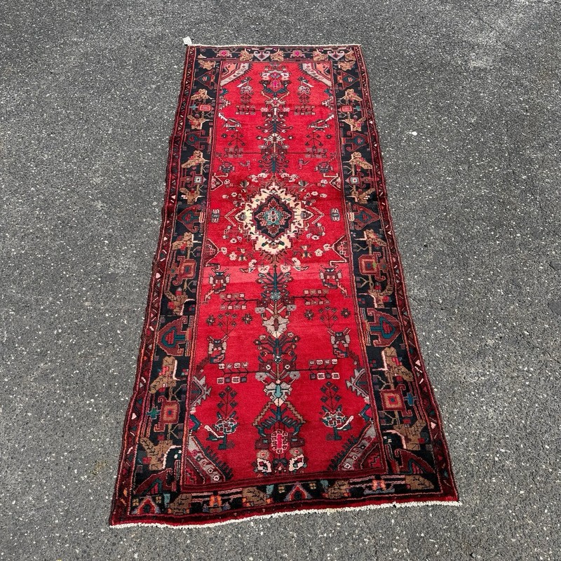 Antique Persian Hand Knotted Wool Runner Rug 4’ x 10’ Red Tribal Oriental gallery