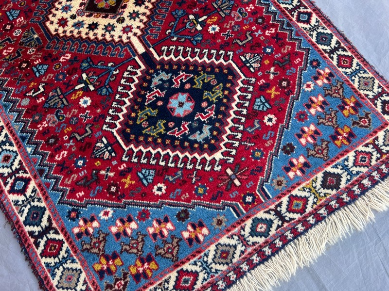2'6" x 4'2" Vintage Turkish Hand Knotted Tribal Geometric Red Blue Boho Area Rug gallery