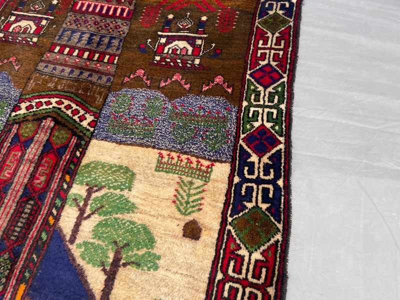 2'11x4'9 ft Vintage Afghan Pictorial HandKnotted Wool Minaret Landscape Area Rug gallery