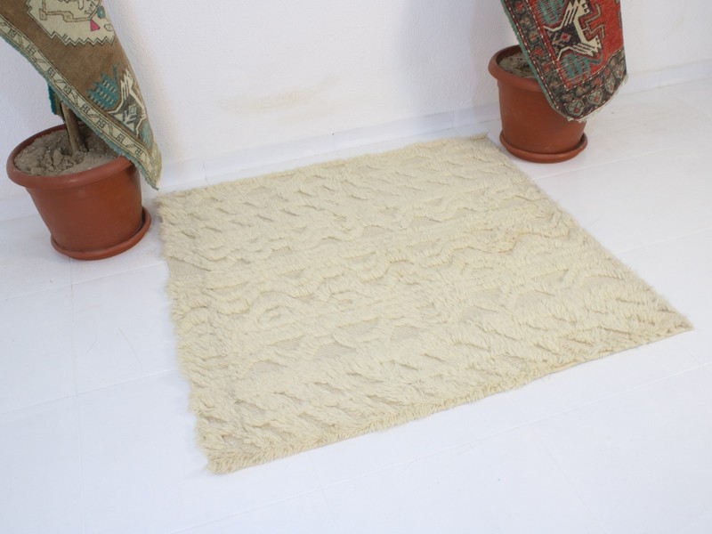 4x4 Turkish Handmade Square Rug Sheepskin Shag Wool 3.7x3.7 ft gallery