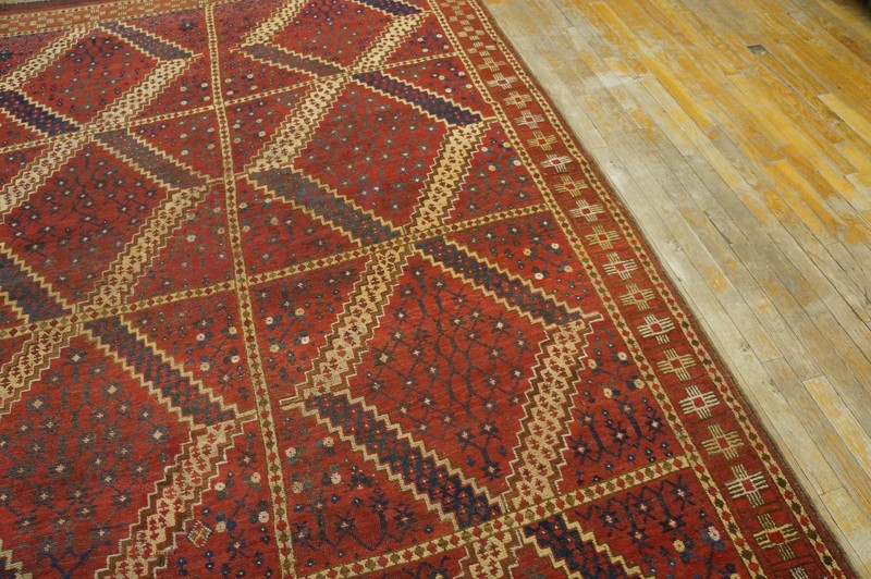 Antique Central Asian Ersari Carpet 5'10"×11'10" Red Diamond, Rust Border gallery
