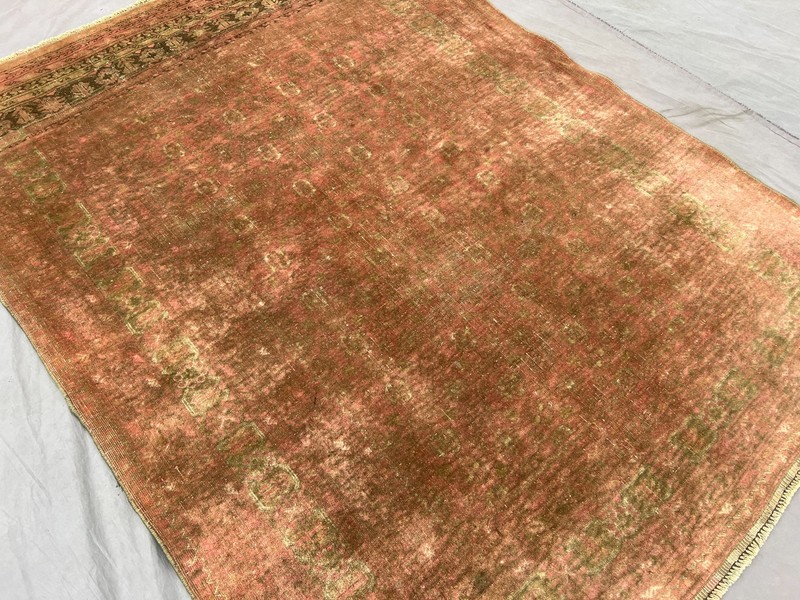 Antique Turkmen Bashiri Rug | Hand-Knotted, Rare Terracotta Faded Bedroom Rug gallery