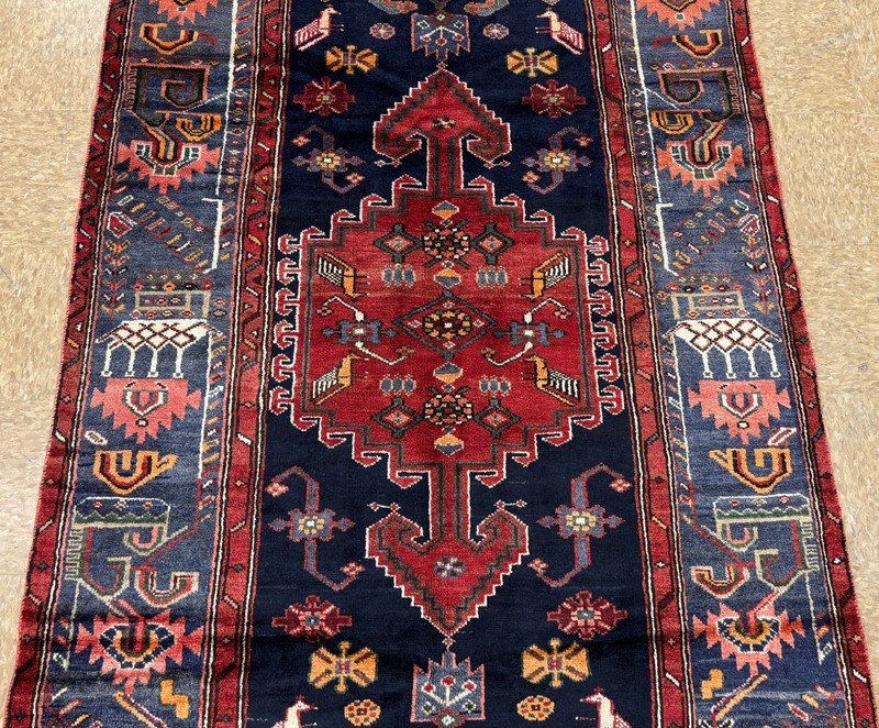 5x9 Hand Knotted Vintage Hamedan Wool Rug Navy Blue Tribal Bird Animal Oriental gallery