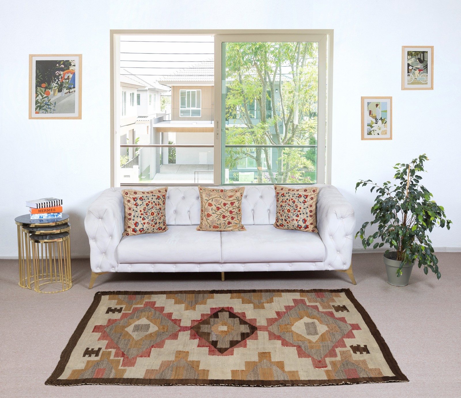 5x7 Ft MidCentury Navajo Rug, Crystal Style, Natural & Earth Tones, Ca 1940–1955 gallery