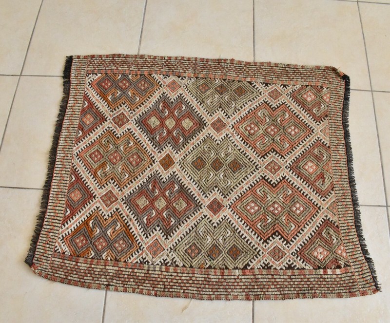 Small Kilim 2.6 x 3.3 ft Handknotted Entryway Hallway Door Mat Runner C51 gallery