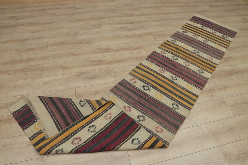 Cappadocia Ethnic Kilim Runner Rug Tribal Hand Knotted Striped Carpet 2x11ft gallery
