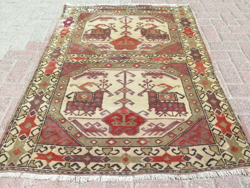 Vintage Turkish Carpet, Bedroom Rugs, Handmade Wool Modern Teppiche Tapi 41"x55" gallery