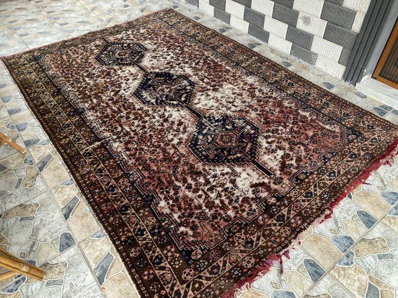 1950s Vintage Turkish Geometric Rug Large Handmade Wool Farmhouse Antique 6x10ft gallery