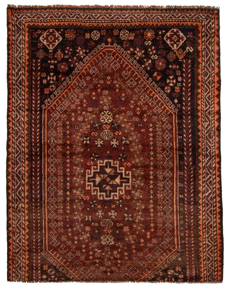 Vintage Traditional Hand-Knotted Area Rug 4'6" x 5'7" Oriental Wool Carpet