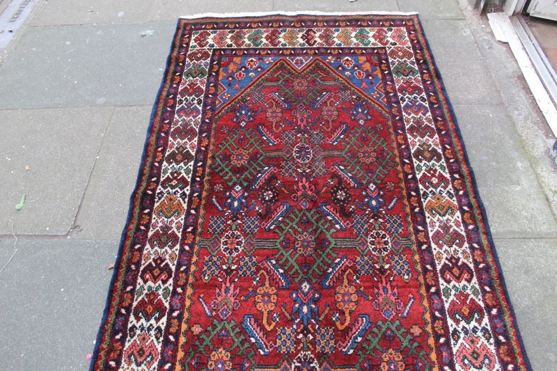 Vintage Hand Made Traditional Oriental Wool Red Blue Long Rug Runner 317x110cm gallery