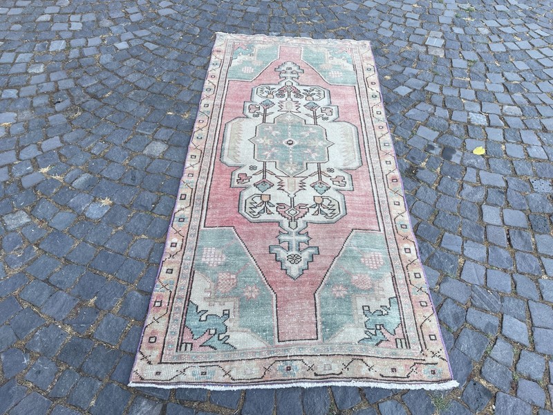 Turkish Vintage Rug Handmade Wool Rug Bohemian Runner Rug Home Rug 3,5 x 7,5 ft gallery