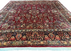 Square Per’sian Sarouk Rug 10×10 Red Floral Antique