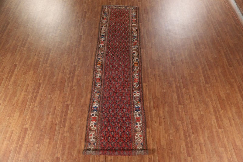 Pre-1900 Vegetable Dye Traditional Hand-made Long Runner Antique Rug 4x17 Carpet gallery