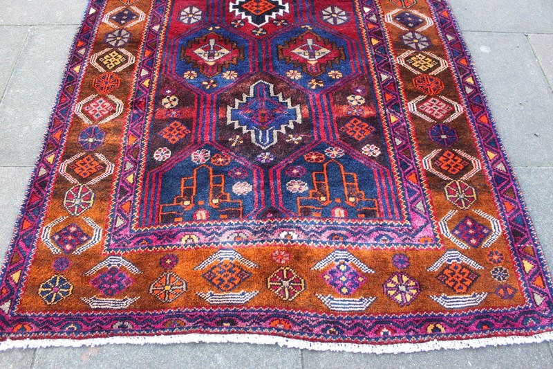 Vintage Hand Made Traditional Oriental Wool Purple Brown Large Rug 245x137m gallery