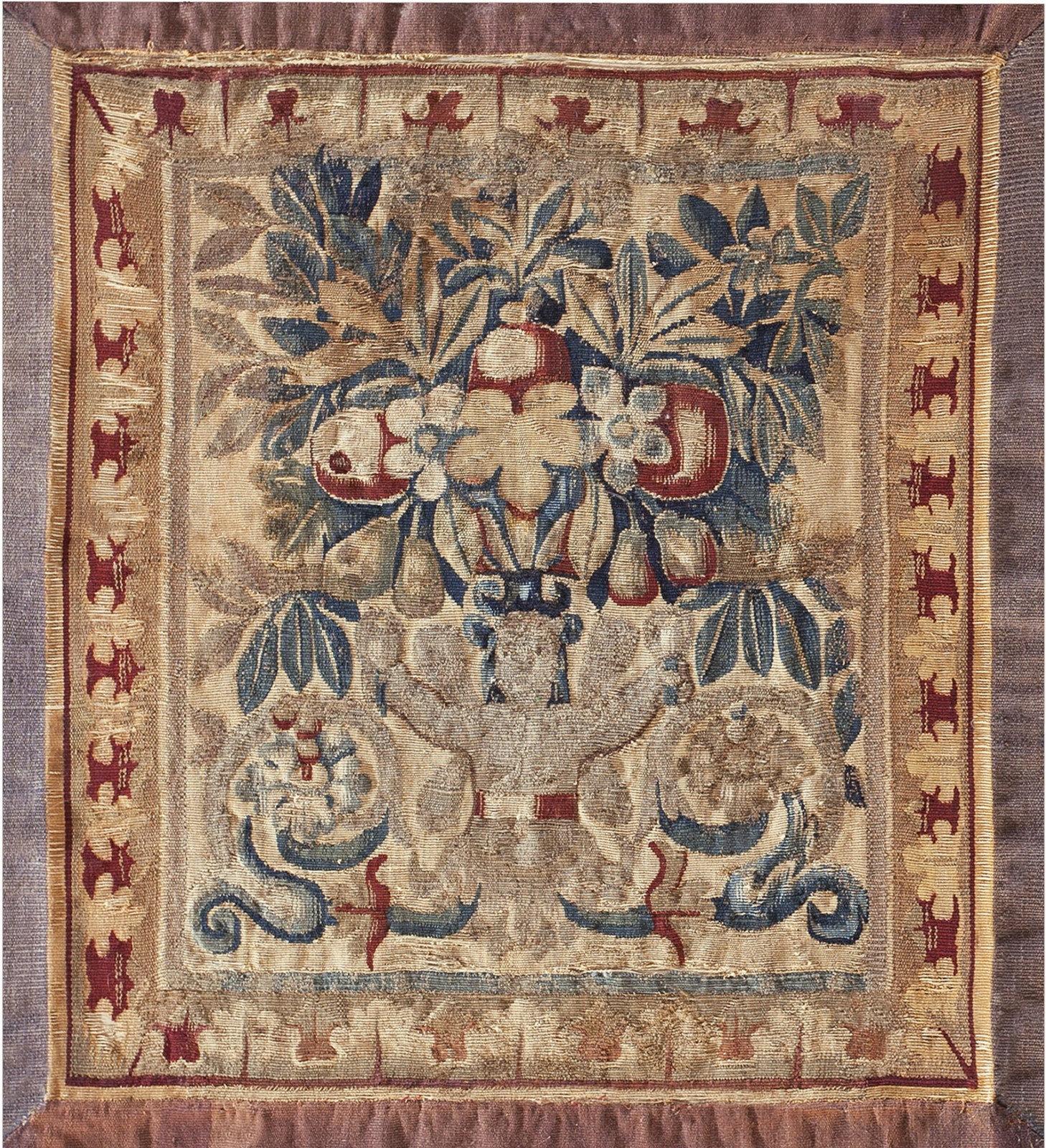 1'x1' Antique 18th Century Small Square Green Flemish Tapestry Rug gallery