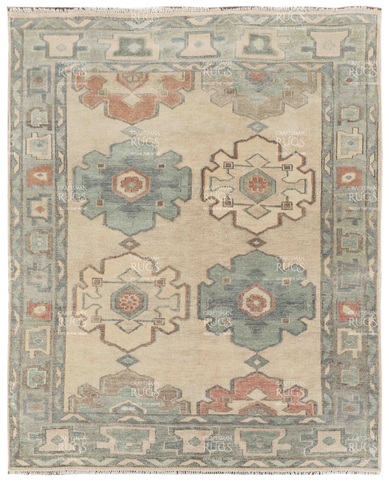 Handwoven Floral Medallion Rug – Geometric Border, 8x10 ft gallery